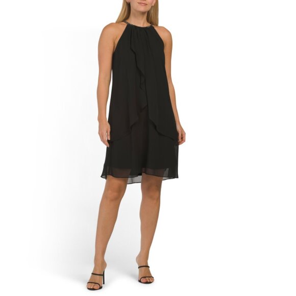 SLNY Black Sleeveless Chiffon Cocktail Mini Dress - Picture 1 of 2